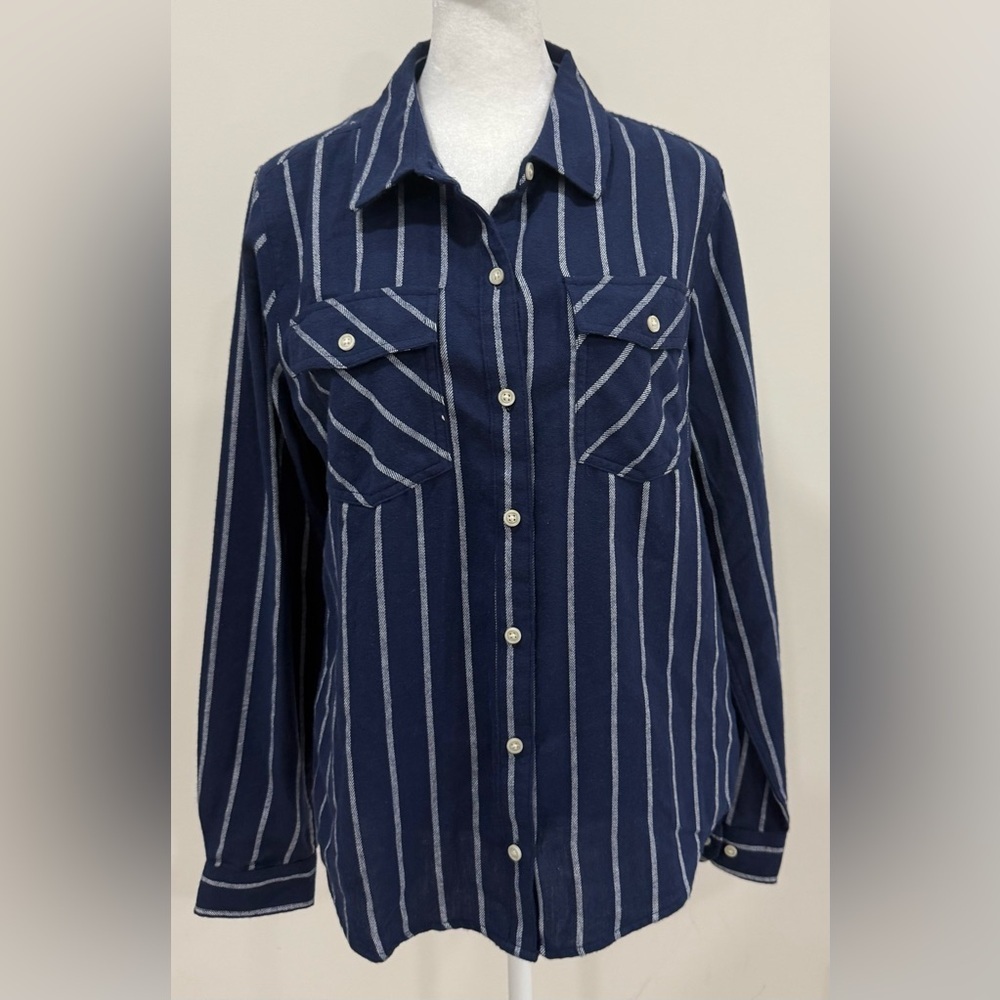 NWT Marmot Womens Blue White Striped Collared Long Sleeve Button-up Shirt Size L